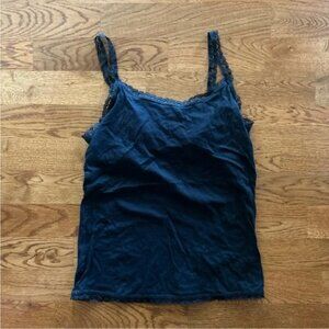 Banana Republic Womens Lace Trim Tank Top Black Cotton S Cami Built In Bra Cami